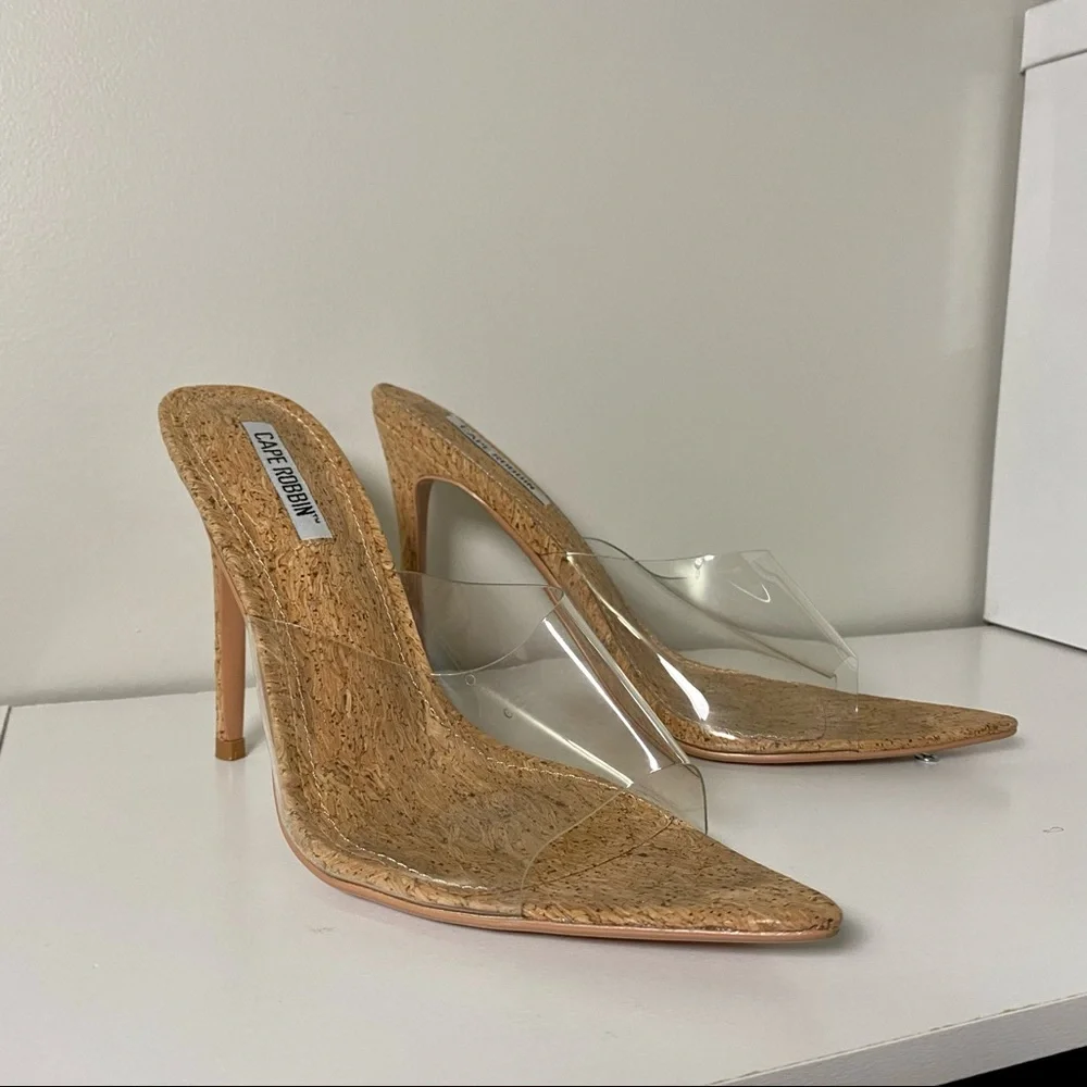 Cape Robbin Melrose PVC Cork Mules Heels 8.5 Trendy Blogger - Picture 1 of 5